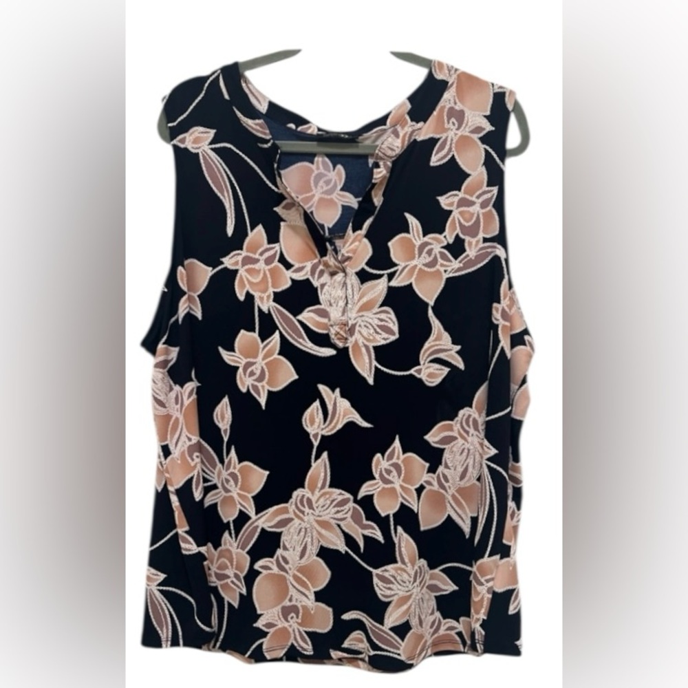 Papermoon Clementa women’s 3X sleeveless floral blue, tan and white blouse